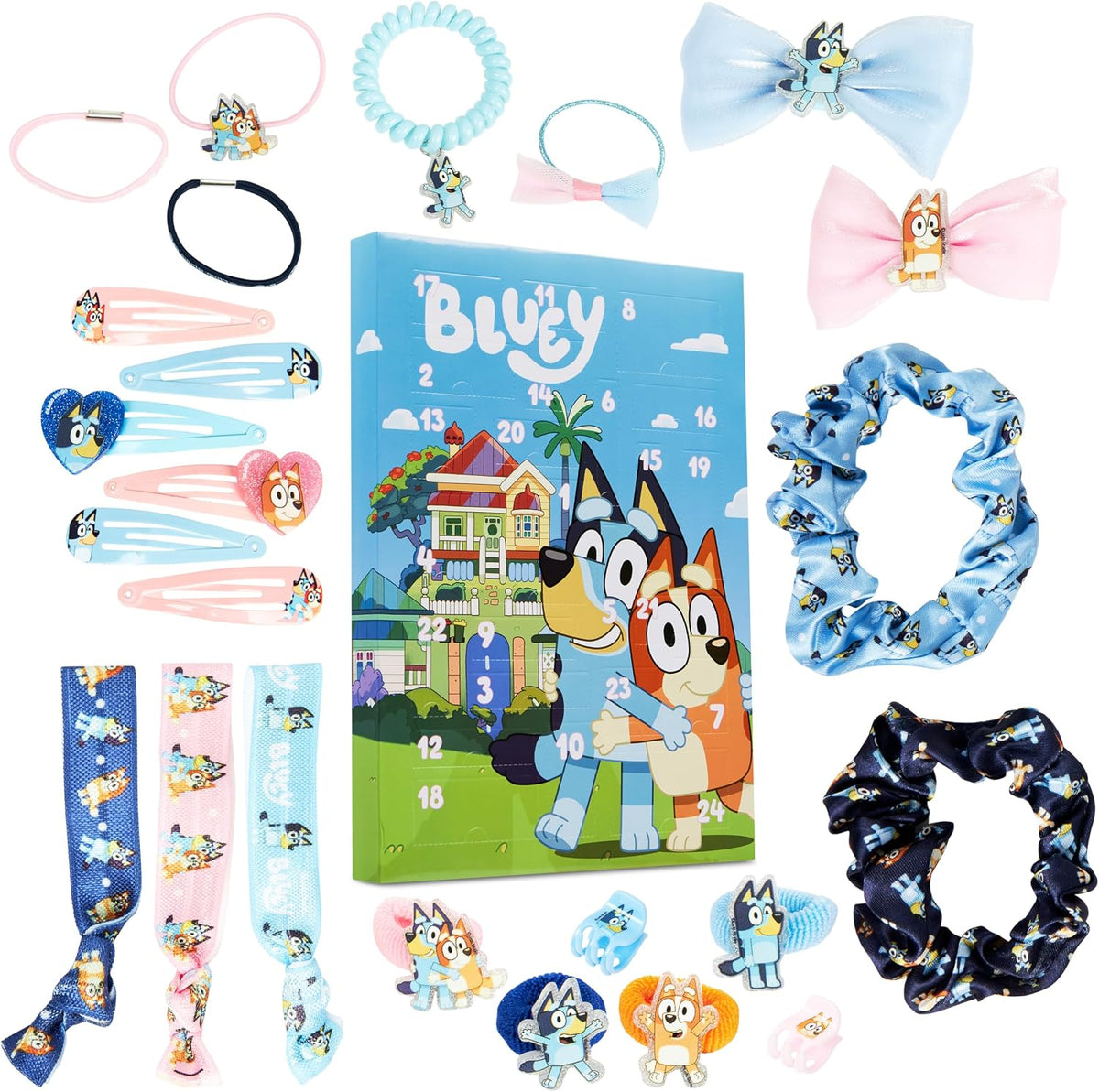 Calendrier de l'Avent Bluey accessoires cheveux, boîte et contenu