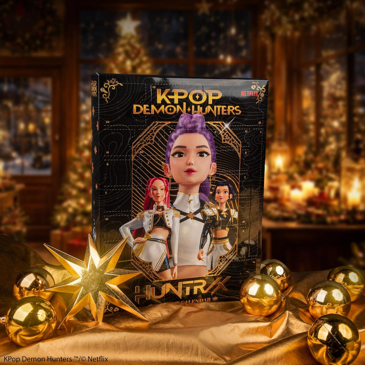 Coffret noir et or du calendrier KPop Demon Hunters HUNTR/X