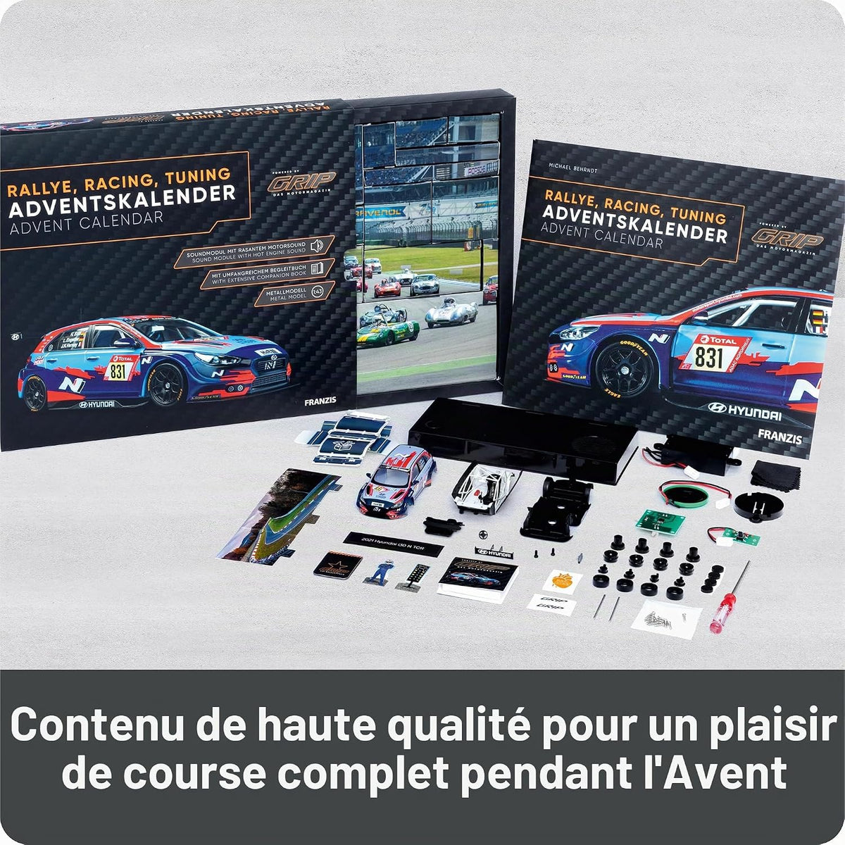 Contenu du calendrier de l'Avent Franzis Rallye Racing Tuning
