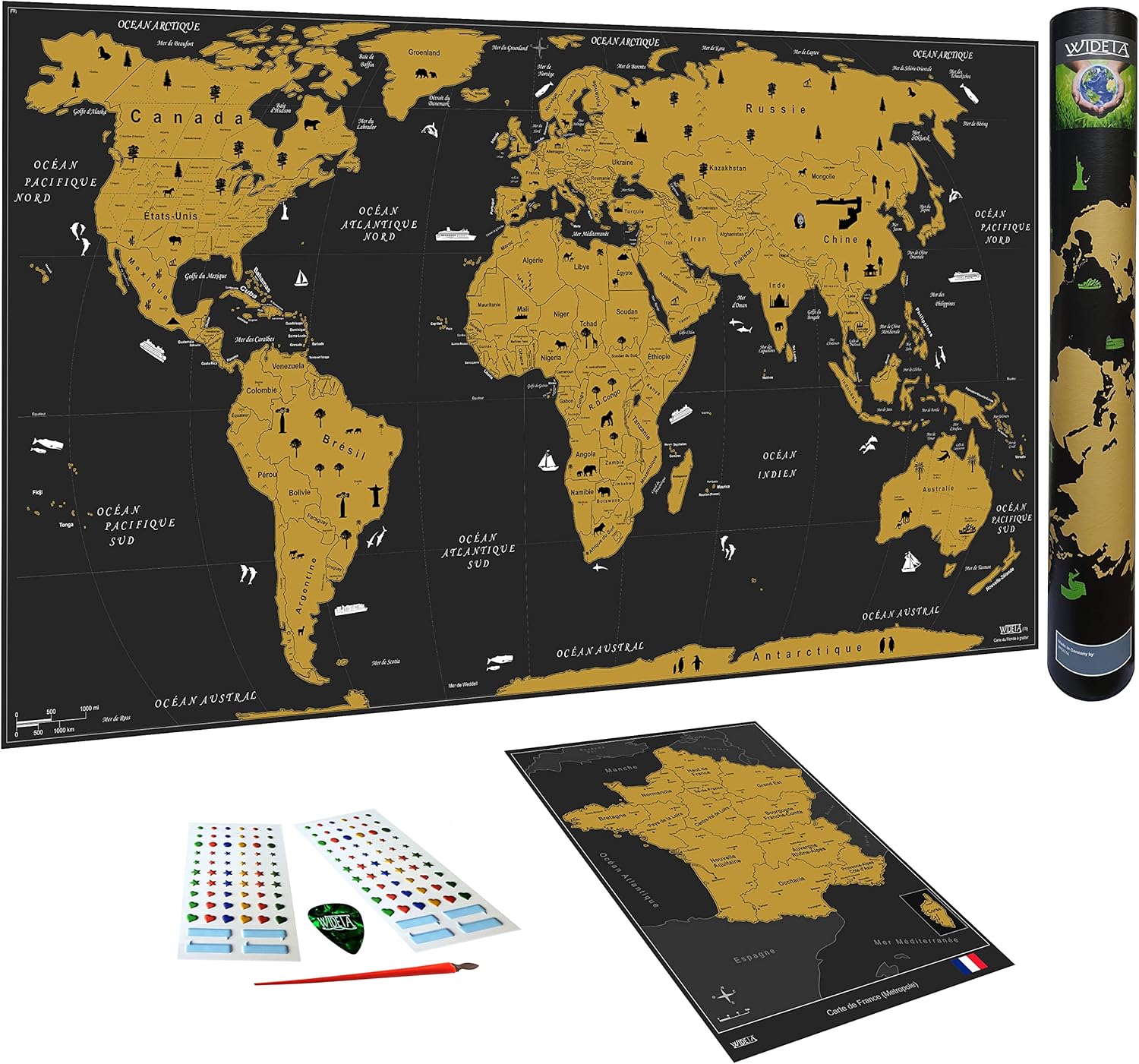 Carte du monde à gratter français grand format WIDETA