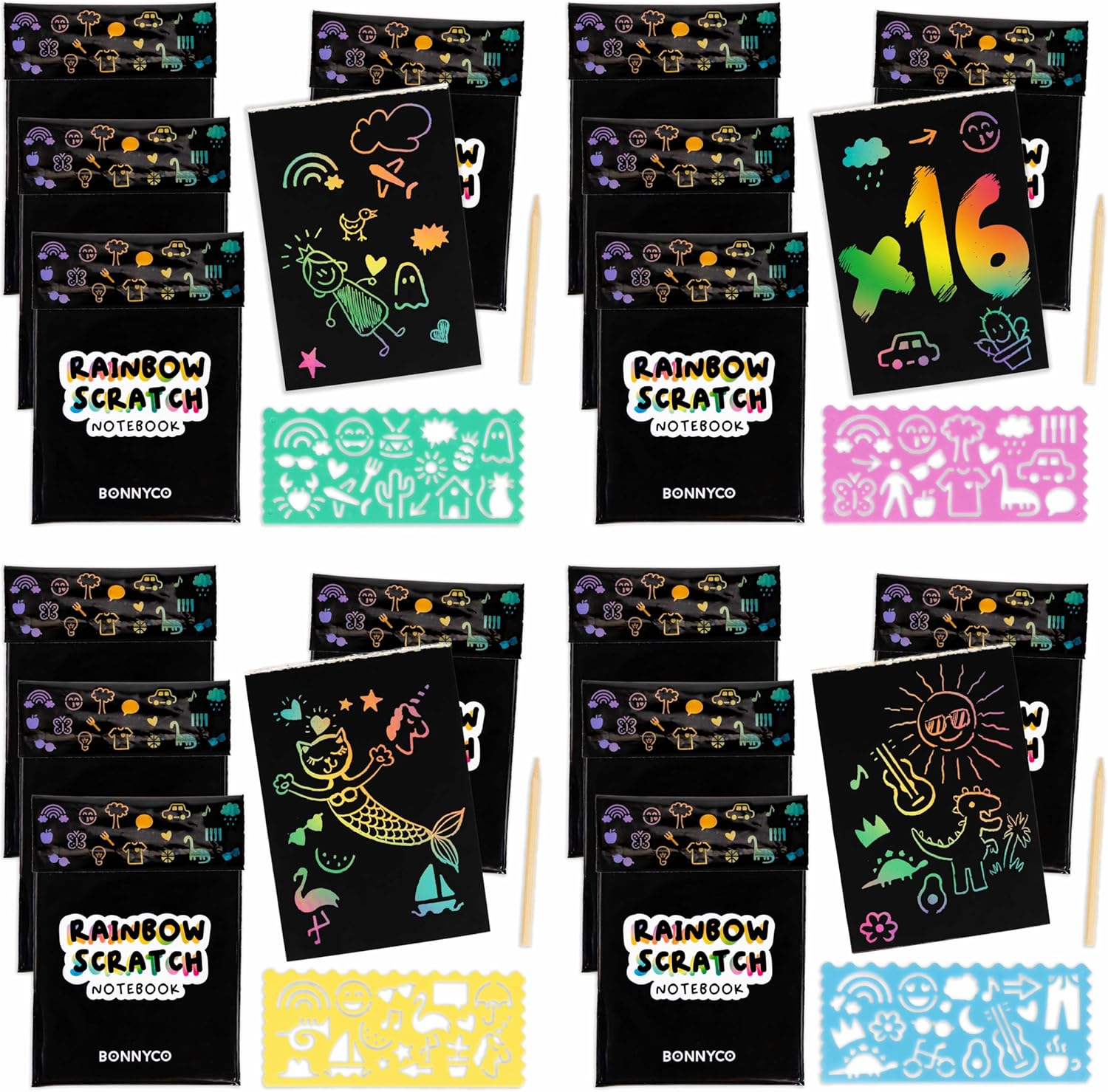 BONNYCO Cartes à gratter enfant (16 sets)