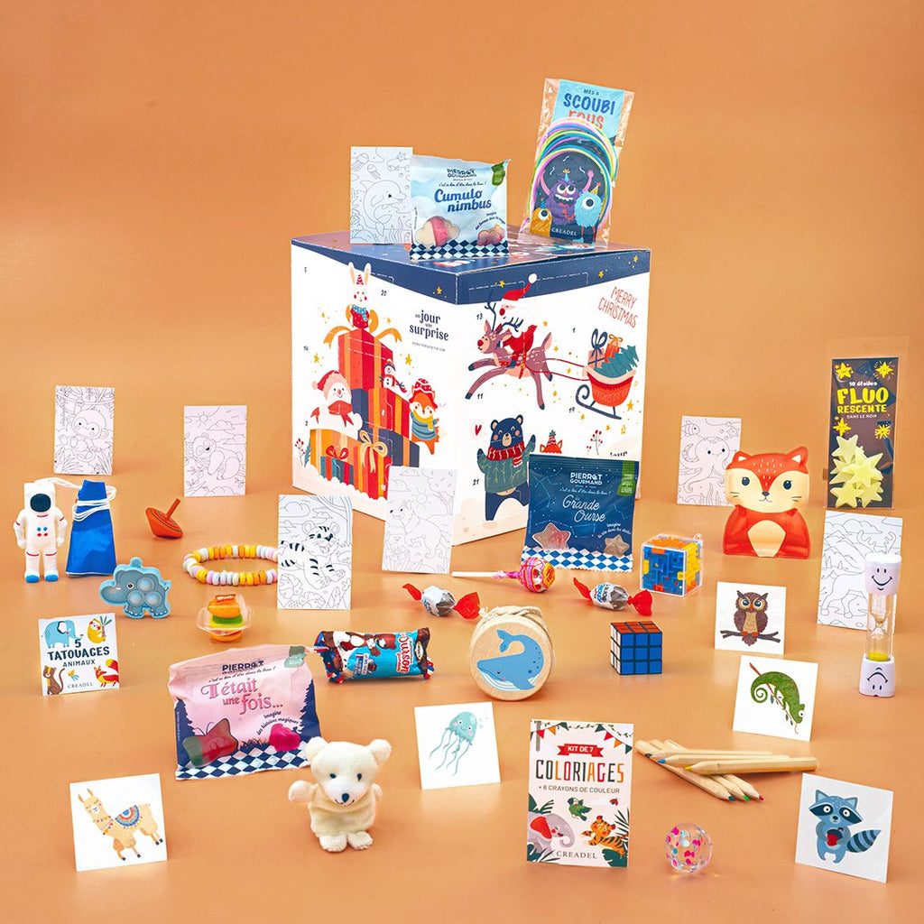 Calendrier de l'Avent enfant Un Jour Une Surprise 24 bonbons, jouets et activités