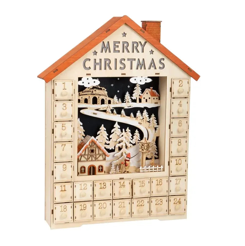 Calendrier de l'Avent Small Foot Joyeux Noël – bois lumineux LED, 24 tiroirs à remplir