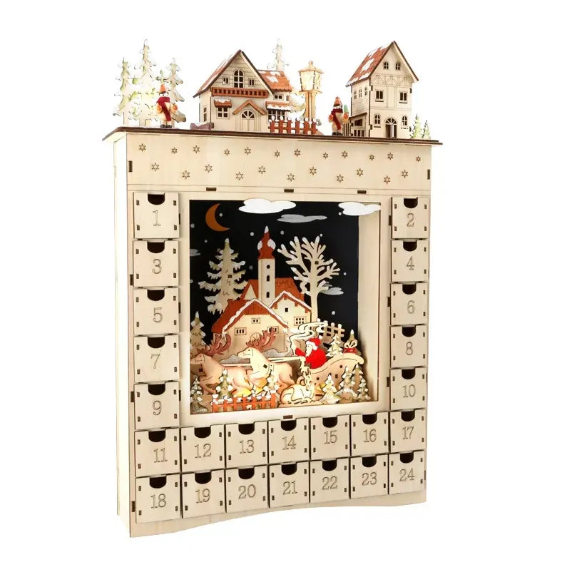 Calendrier de l’Avent Small Foot Rêve de Noël – bois lumineux LED, 24 tiroirs à remplir