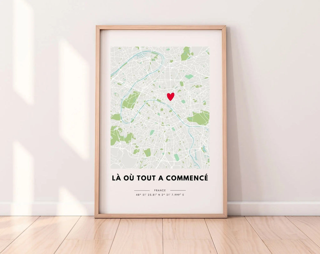 Affiche personnalisée « Là où tout a commencé » – Carte de ville + date