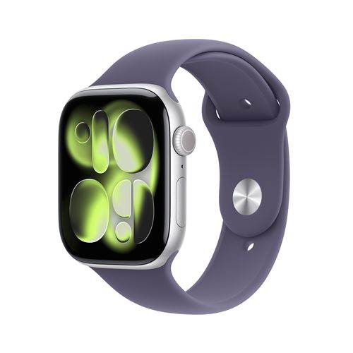 Apple Watch Series 11 GPS 46mm Boitier en Aluminium Argent avec Bracelet Sport Brume Violette - M/L