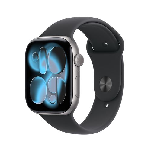 Apple Watch Series 11 GPS 46mm Boitier en Aluminium Gris Sidéral avec Bracelet Sport Noir - M/L