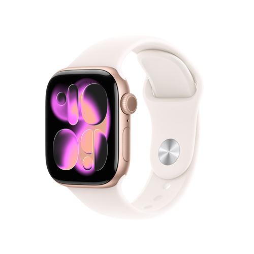 Apple Watch Series 11 GPS + Cellular 42mm Boitier en Aluminium Or Rose avec Bracelet Sport Rose Tendre S/M