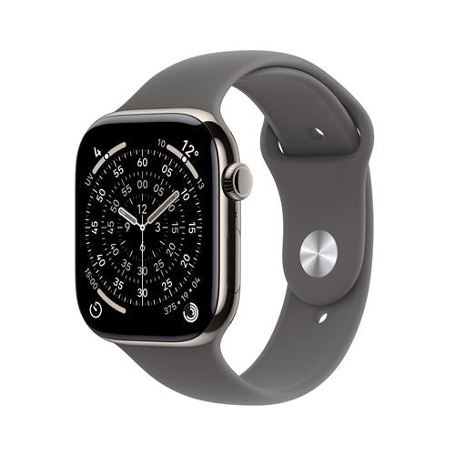 Apple Watch Series 11 GPS + Cellular 42mm Boitier en Titane Naturel avec Bracelet Sport Gris Minéral S/M