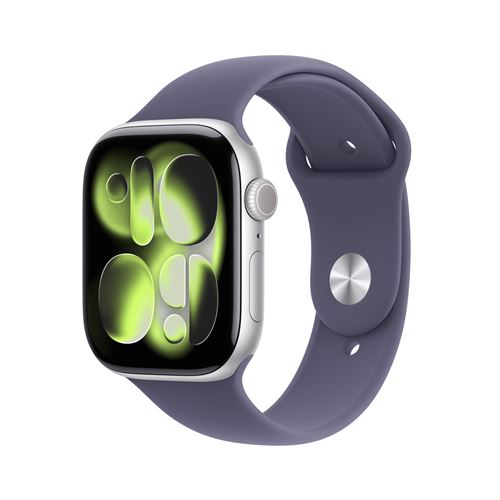 Apple Watch Series 11 GPS + Cellular 46mm Boitier en Aluminium Argent avec Bracelet Sport Brume Violette M/L