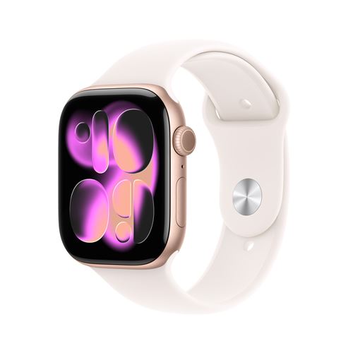 Apple Watch Series 11 GPS + Cellular 46mm Boitier en Aluminium Or Rose avec Bracelet Sport Rose Tendre S/M