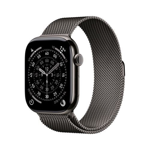 Apple Watch Series 11 GPS + Cellular 46mm Boitier en Titane Ardoise avec Bracelet Milanais Noir S/M