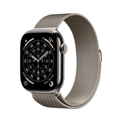 Apple Watch Series 11 GPS + Cellular 46mm Boitier en Titane Naturel avec Bracelet Milanais Naturel M/L