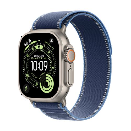 Apple Watch Ultra 3 GPS + Cellular 49mm Boitier en Titane Naturel avec Boucle Trail bleu/bleu vif M/L