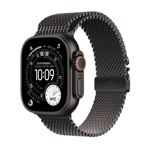 Apple Watch Ultra 3 GPS + Cellular 49mm Boitier en Titane Noir avec Bracelet Milanais en titane noir Medium