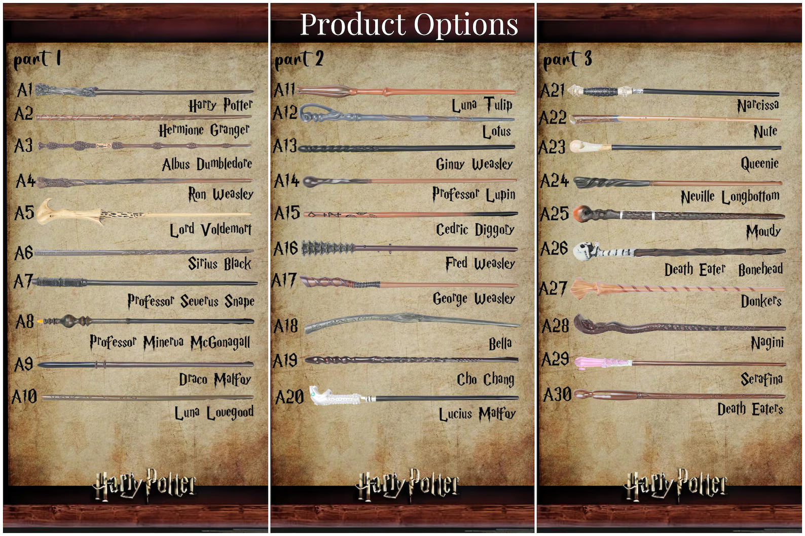 Baguette de sorcier personnalisée avec boîte - 30 styles au choix