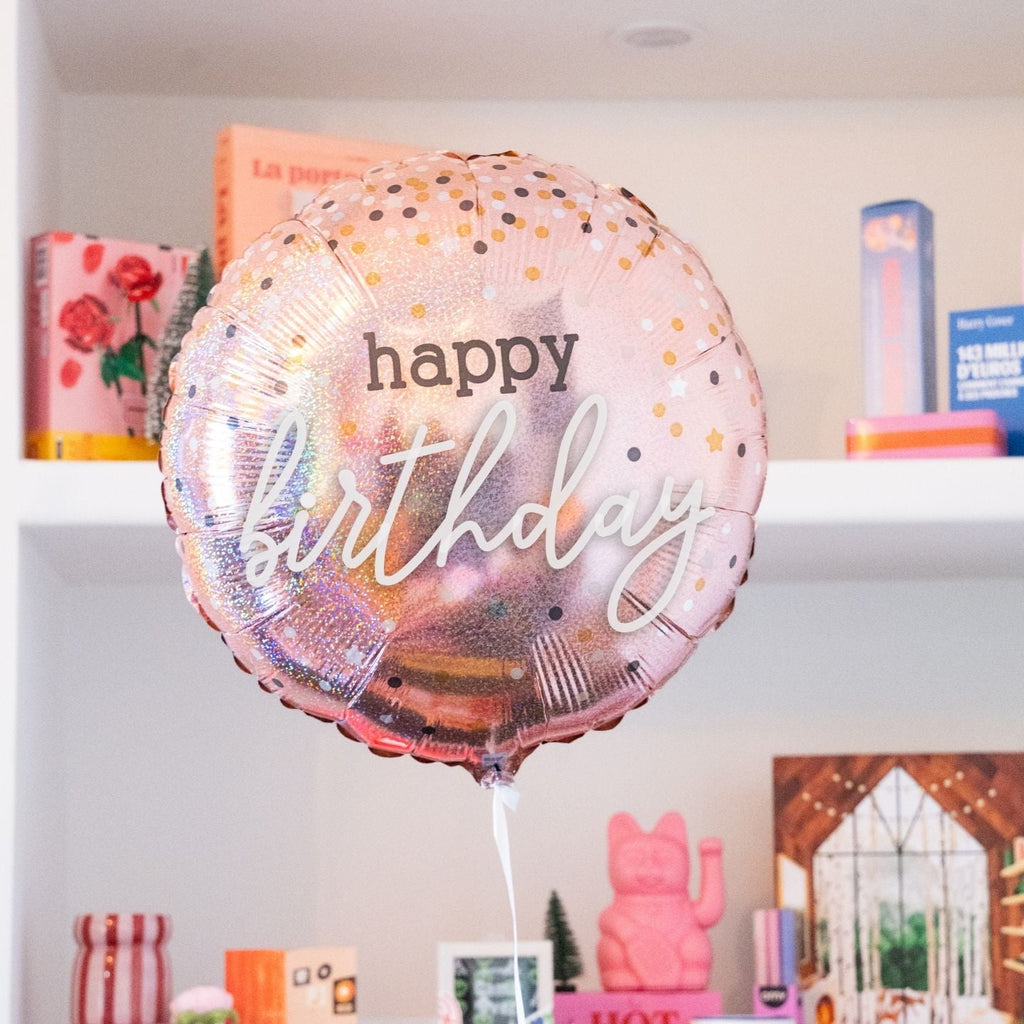 Ballon rose à paillettes Joyeux Anniversaire