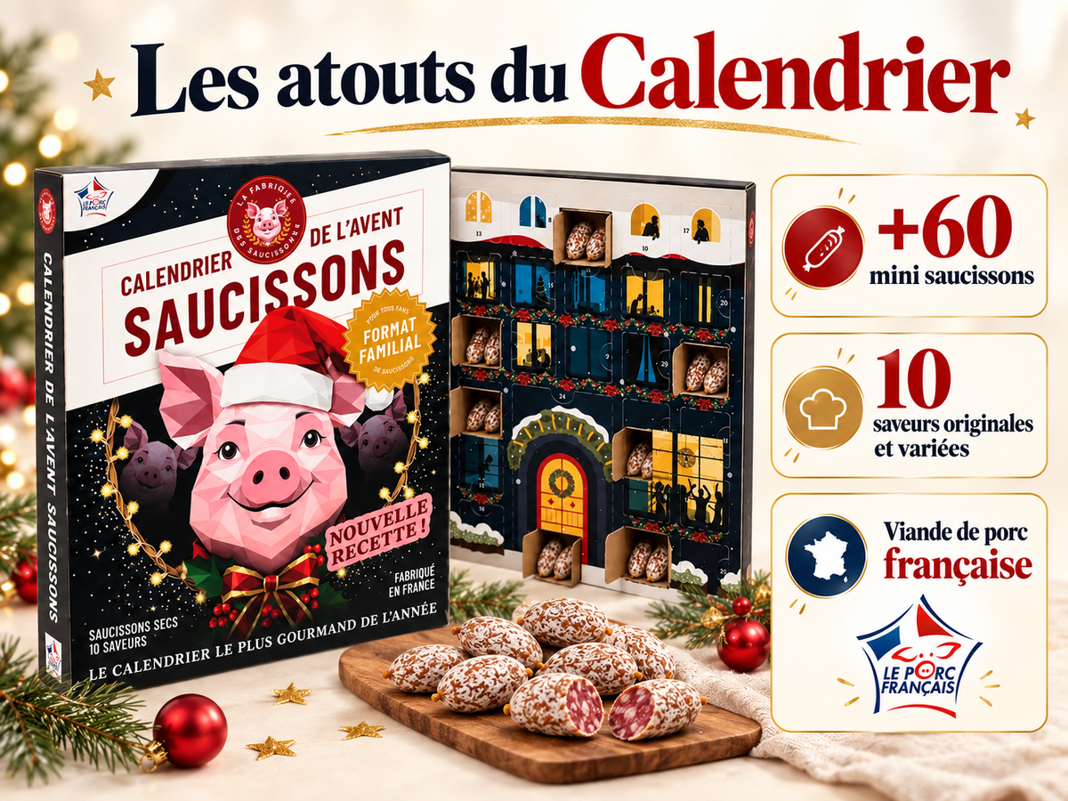 Calendrier de l'Avent Saucisson 2026 Ici Présent 60 mini-saucissons