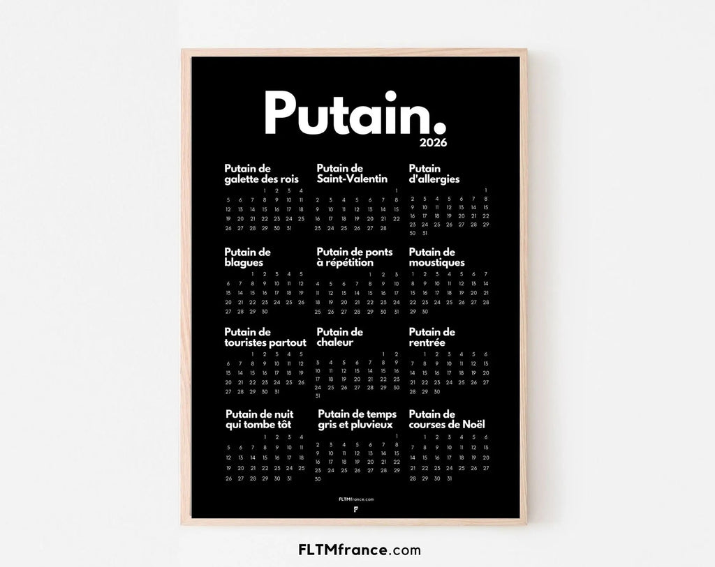 Calendrier personnalisé Putain 2026 – Le calendrier humour le plus insolent de l’année