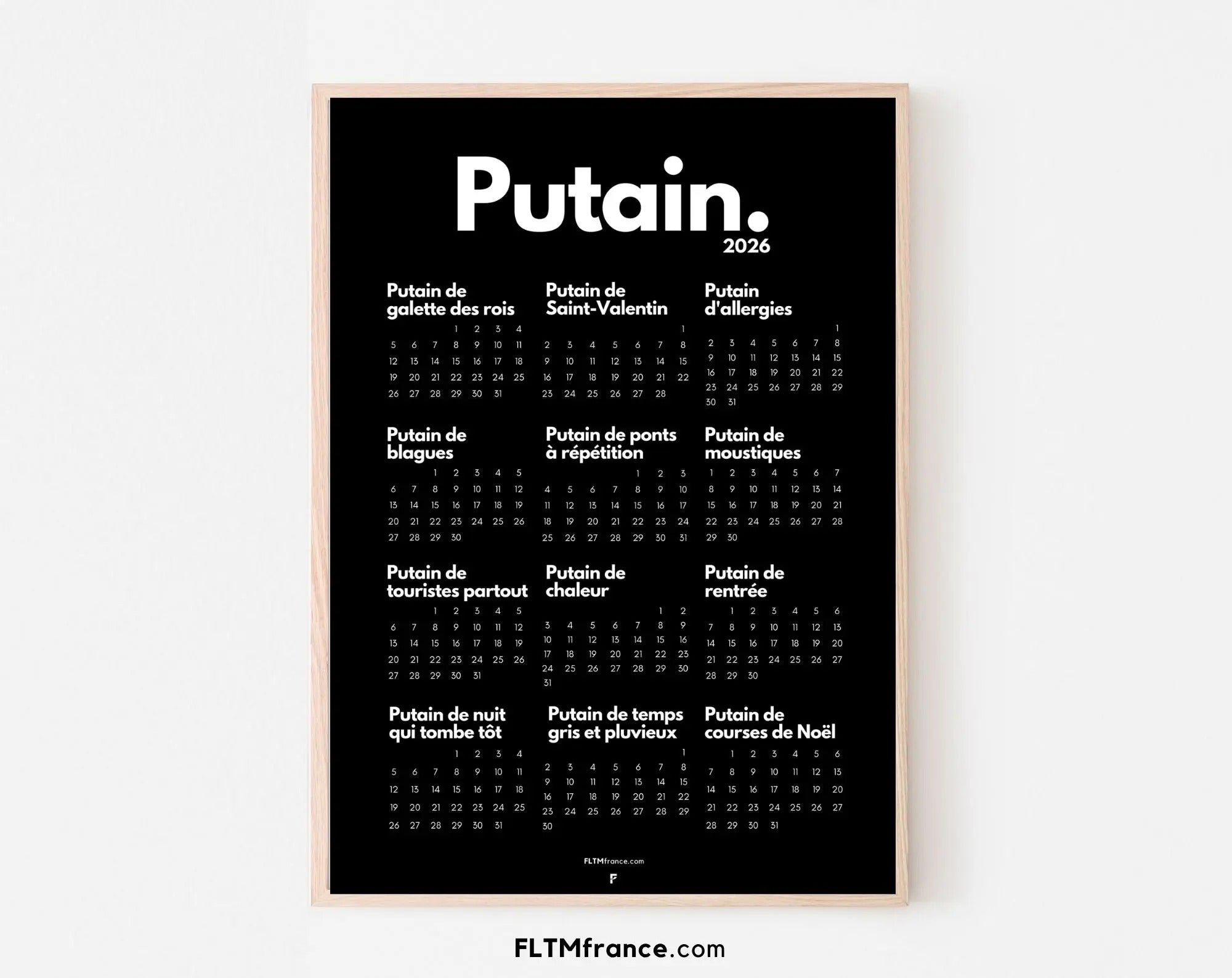 Calendrier personnalisé Putain 2026 – Le calendrier humour le plus insolent de l’année