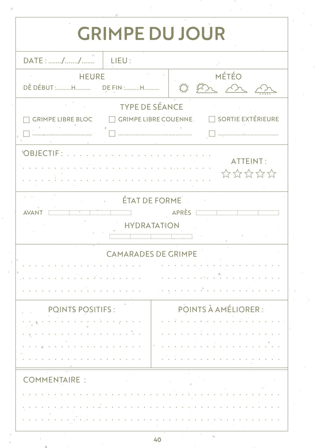 Carnet d'escalade ouvert pour noter ses voies