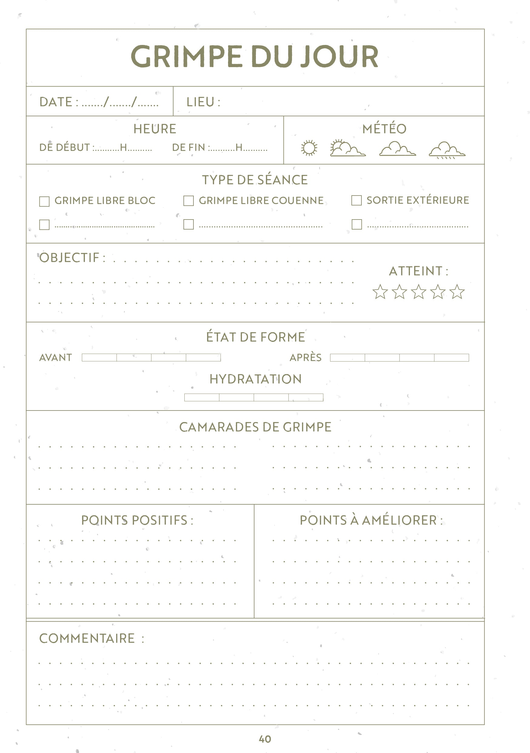 Carnet d'escalade ouvert pour noter ses voies