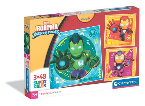 Coffret 3 puzzles 48 pièces Clementoni Square Iron-Man and his Awesome