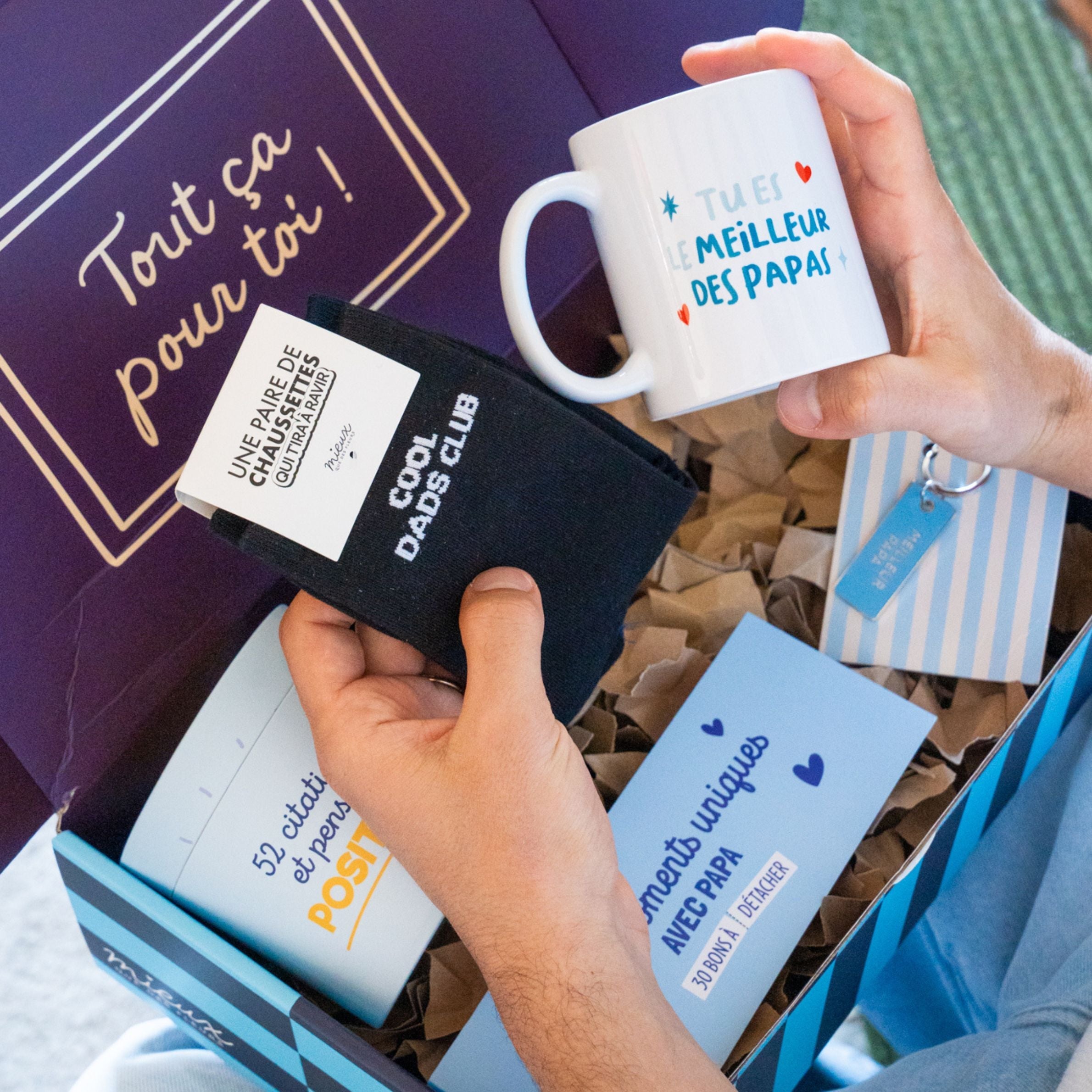 Coffret cadeau papa Fête des Pères avec illustration et prénom