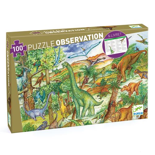 Djeco Puzzle Dinosaures 100 pièces + Livret