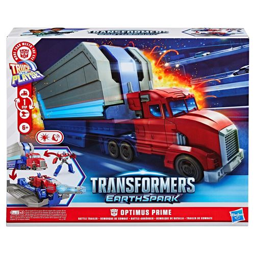 Figurine Transformers EarthSpark Optimus Prime Remorque de combat