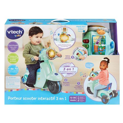 Jeu d'éveil Vtech Baby Porteur scooter interactif 3 en 1 Bleu