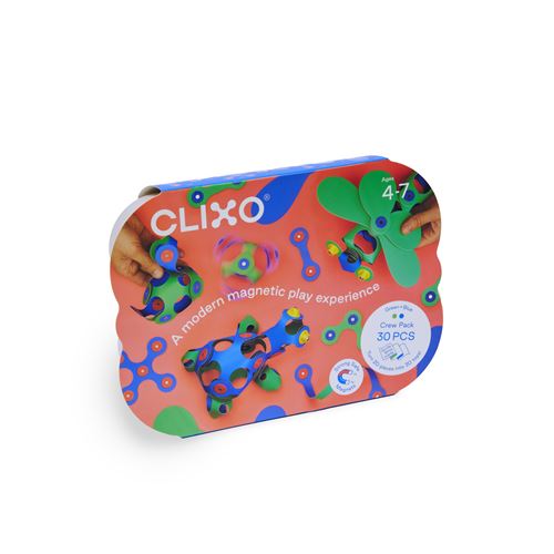 Jeu de construction magnétique Clixo Crew Pack 30 pièces Vert et Bleu