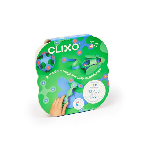 Jeu de construction magnétique Clixo Itsy Pack 18 pièces Vert et Bleu