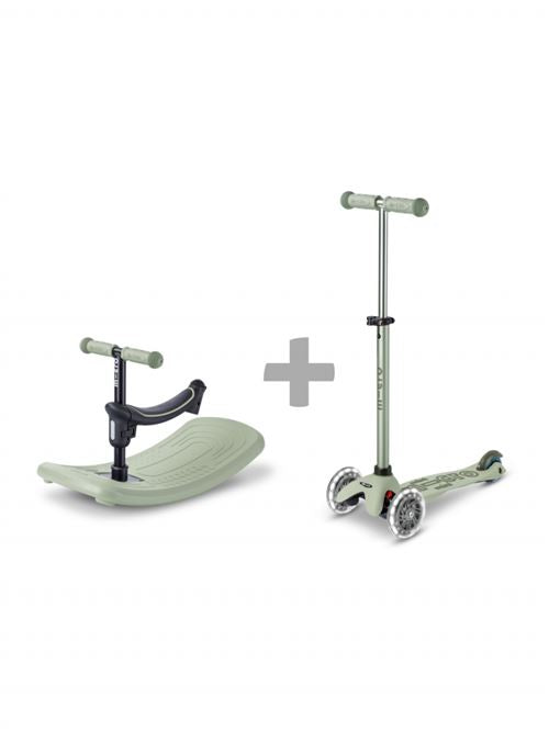 Jeu de plein air Micro Mobility Trottinette évolutive Mini Micro Deluxe Rock & Go LED Vert Sauge