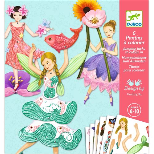 Kit créatif Djeco 6 pantins à colorier Fées