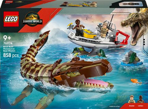 LEGO Jurassic World 76974 Le bateau en mission et le mosasaure en briques