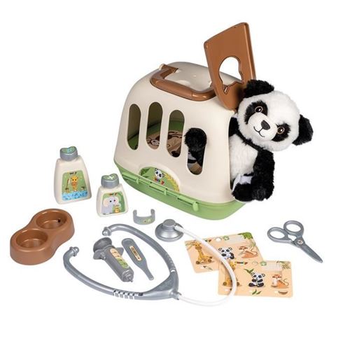 Mallette vétérinaire - 1 peluche Panda et de nombreux accessoires - Produit 2 en 1 : Cage de transport