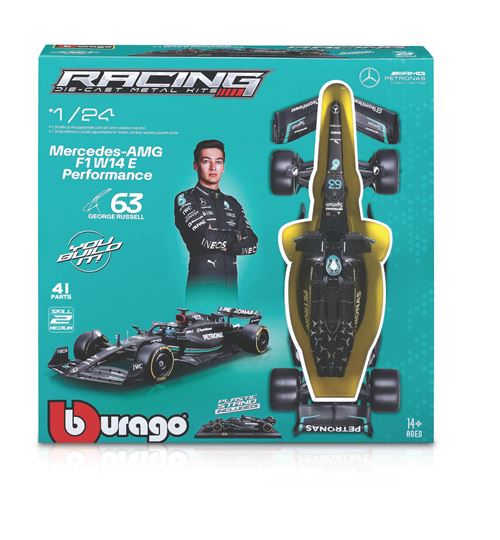 Maquette Bburago Kit à monter Racing 1/24 Formule 1 2023 avec casque et support Mercedes AMG W14 Russell