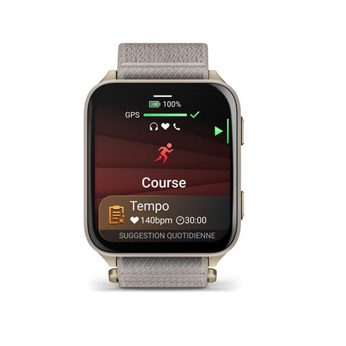 Montre connectée Garmin Venu X1 46 mm Bluetooth Titane Soft Gold avec bracelet nylon ComfortFit Lin