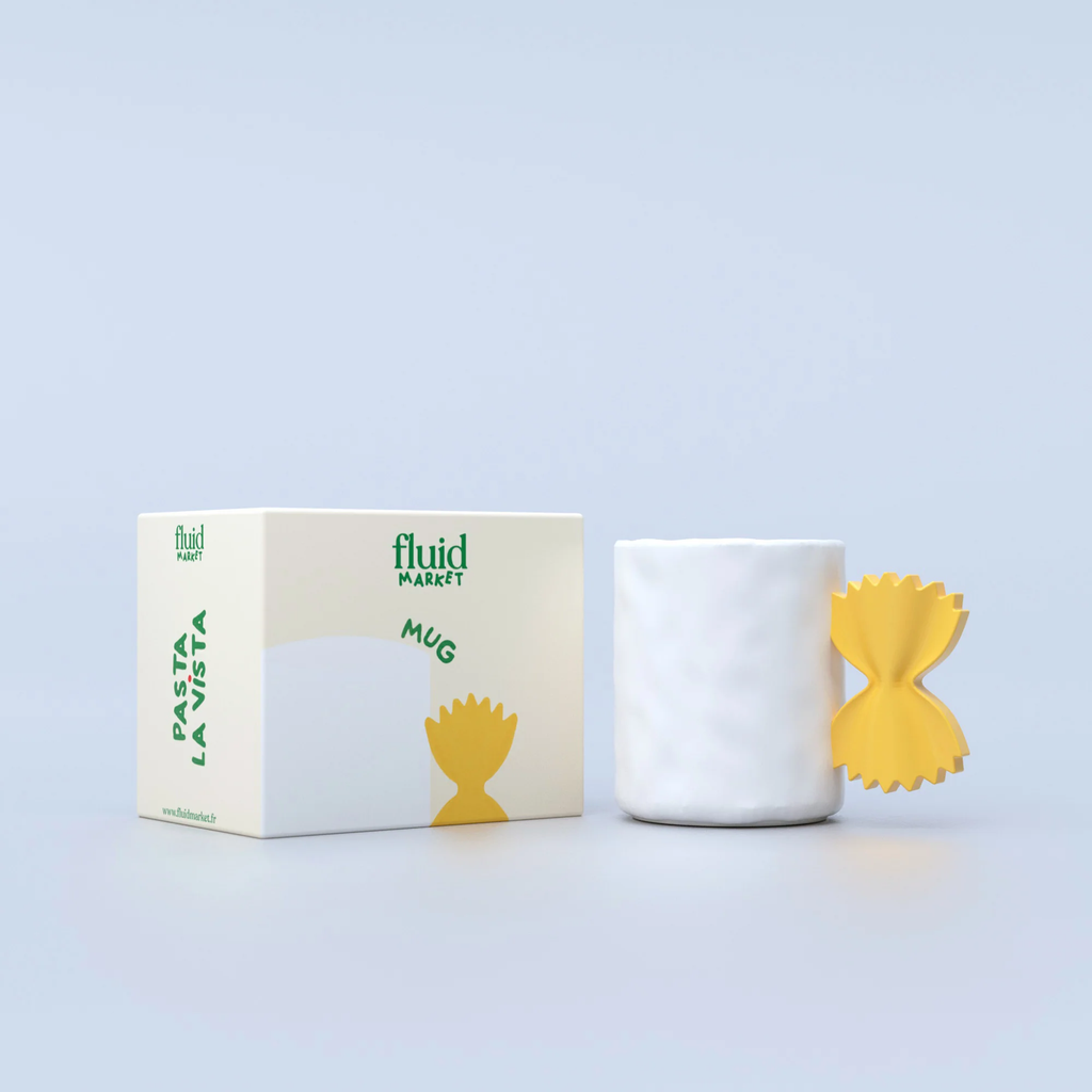 Mug Pasta en céramique jaune et blanc vu de profil