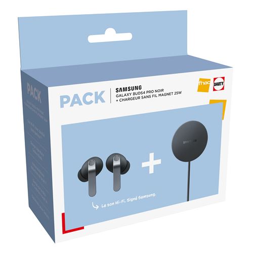 Pack Fnac Ecouteurs intra-auriculaires sans fil True Wireless Samsung Buds4 Pro avec réduction de bruit active Noir + Pad à induction magnétique 25 W