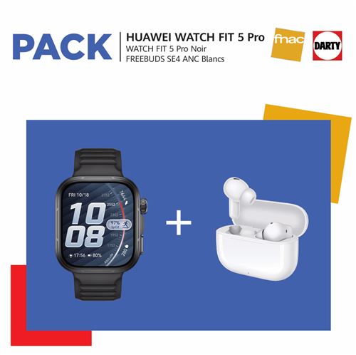 Pack Fnac Montre connectée Huawei Watch Fit 5 Pro Bluetooth Noir avec bracelet en fluoroélastomère Noir + FreeBuds SE 4 ANC Blanc
