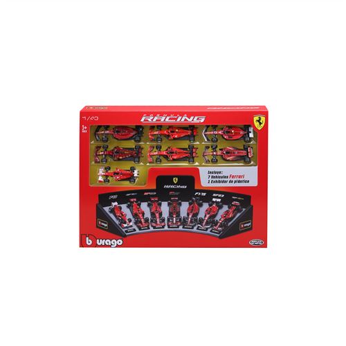 Pack de 7 véhicules Bburago Formule 1 Ferrari 1/43 avec un présentoir