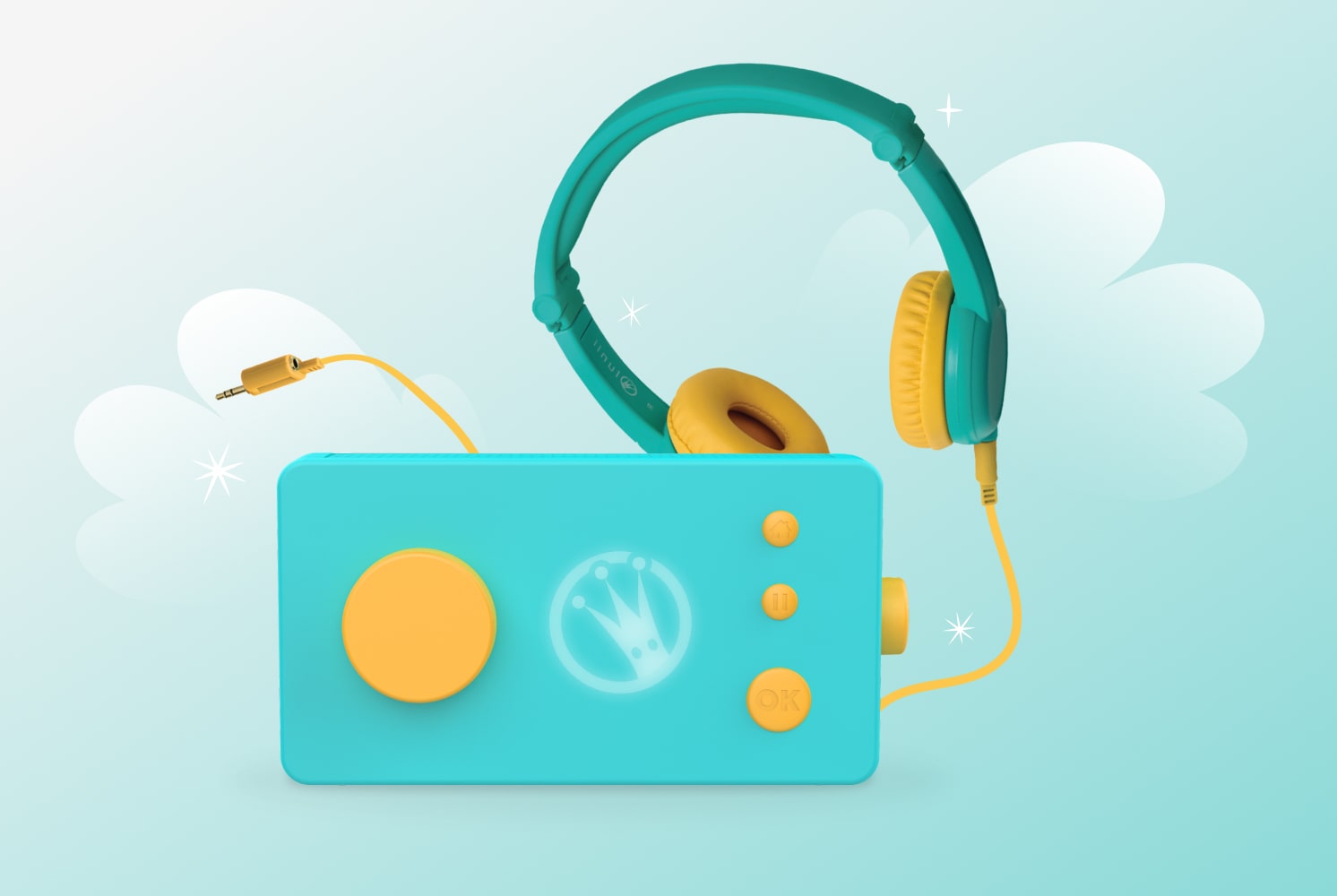 Boîte à histoires avec casque audio enfant Ma Fabrique à histoires verte et son casque