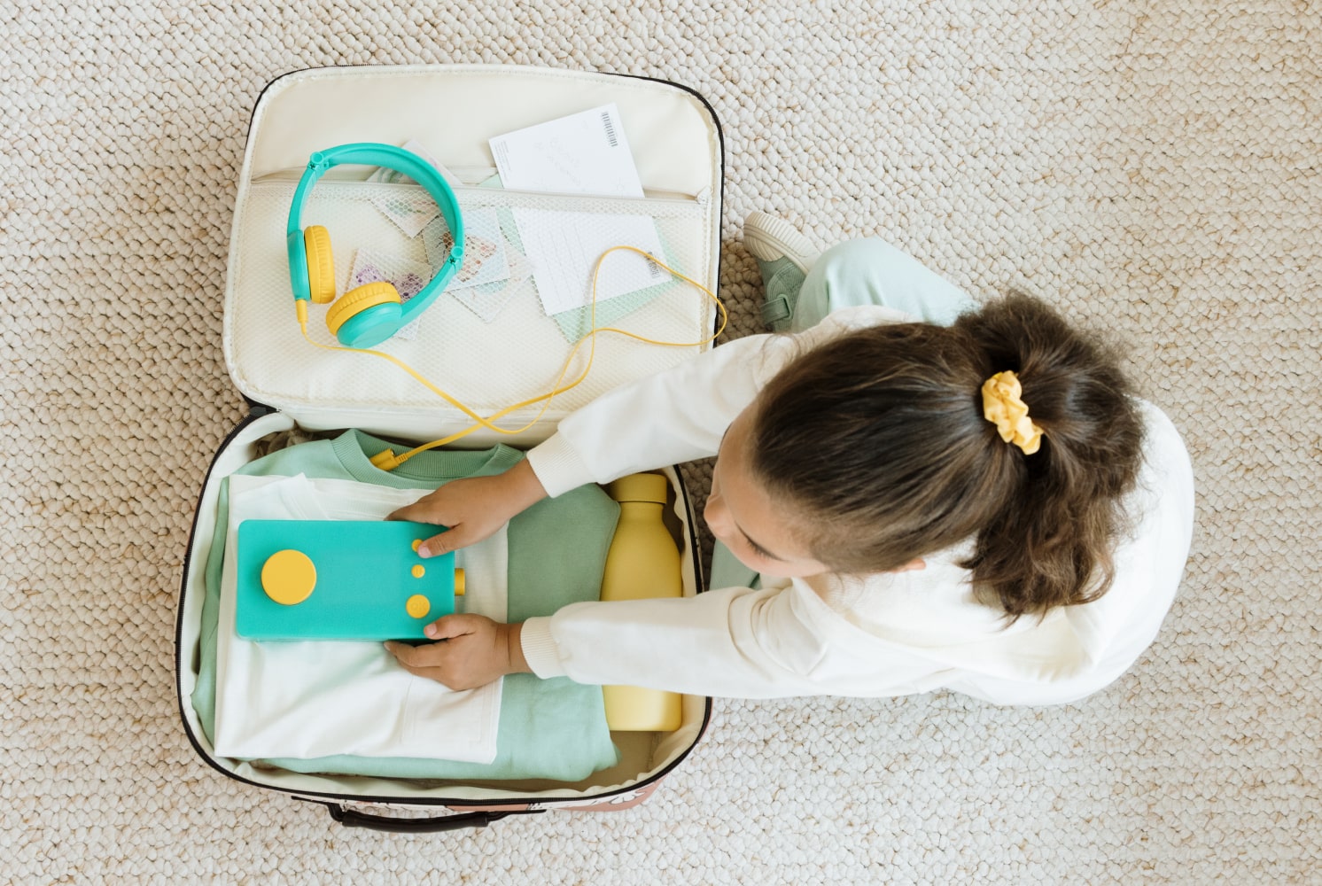 Boîte à histoires avec casque audio enfant Ma Fabrique à histoires verte et son casque