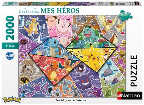 Puzzle 2000 pièces Nathan Les 16 types de Pokémon