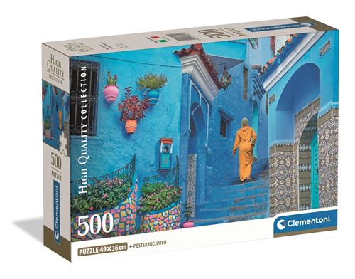 Puzzle compact 500 pièces Clementoni Blue Street of Chefchaouen