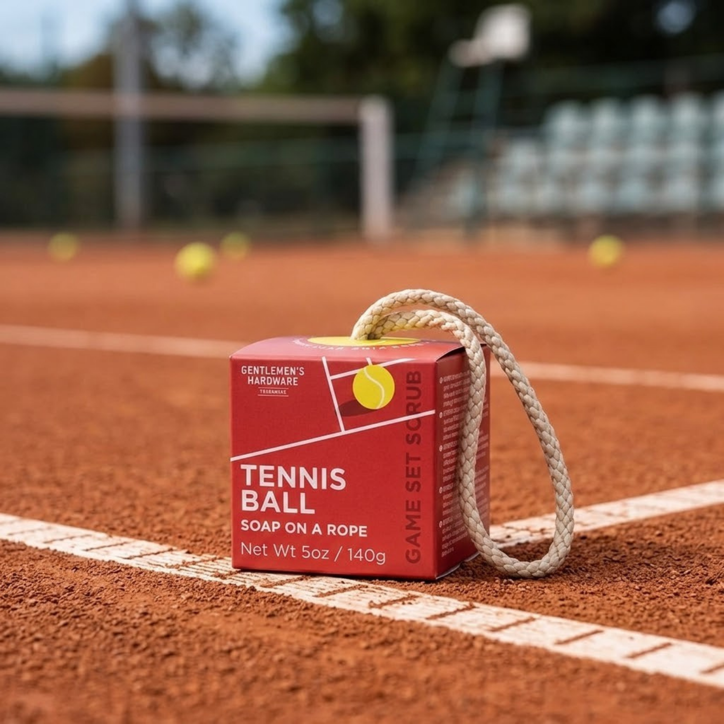 Savon balle de tennis vu de côté