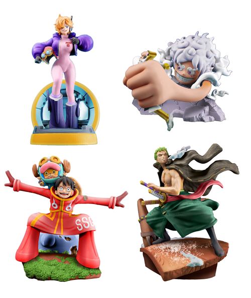 Set de 4 figurines en PVC Megahouse One Piece Petitrama Logbox Re Birth Egghead 9 cm