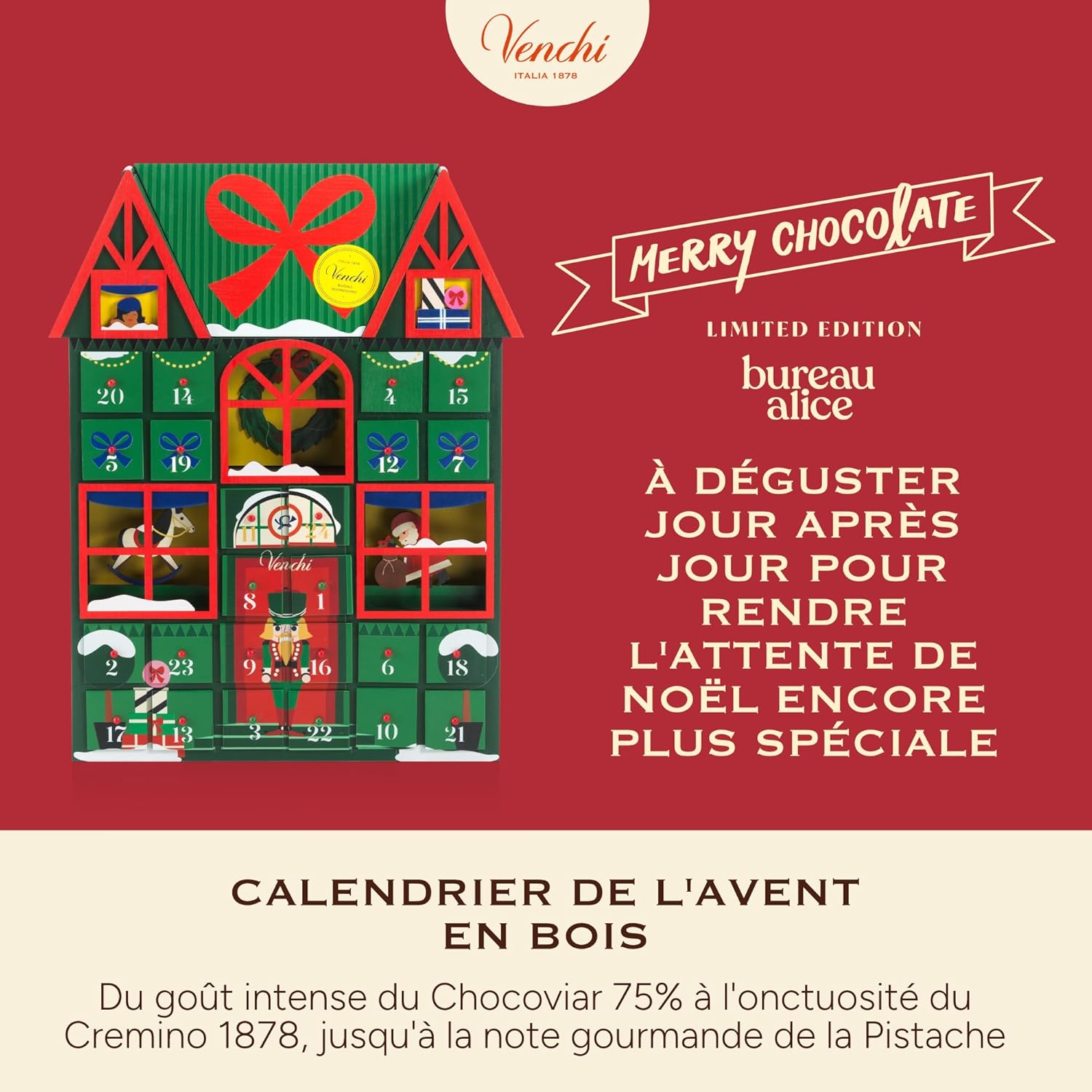 Calendrier de l’Avent Venchi en bois 2025 – 29 chocolats d’exception